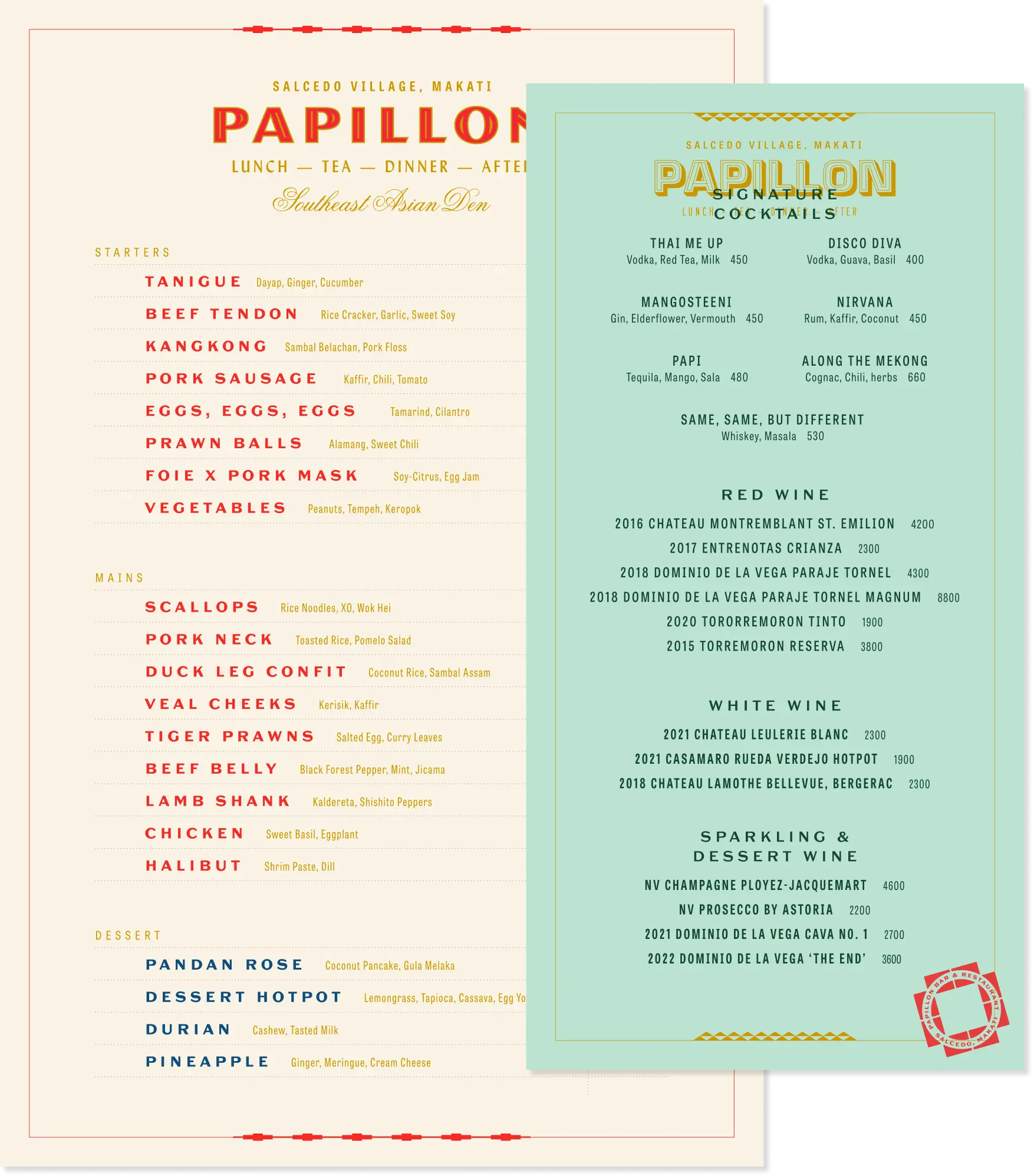Papillon Menu